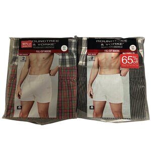Roundtree & Yorke Full-Cut Boxers 2-Pack Big Man Size 54 100% Cotton Plaid